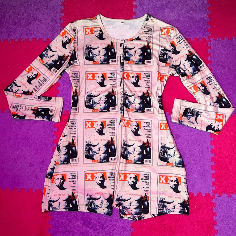 Women’s short pants long sleeves romper Tupac themed onesie.